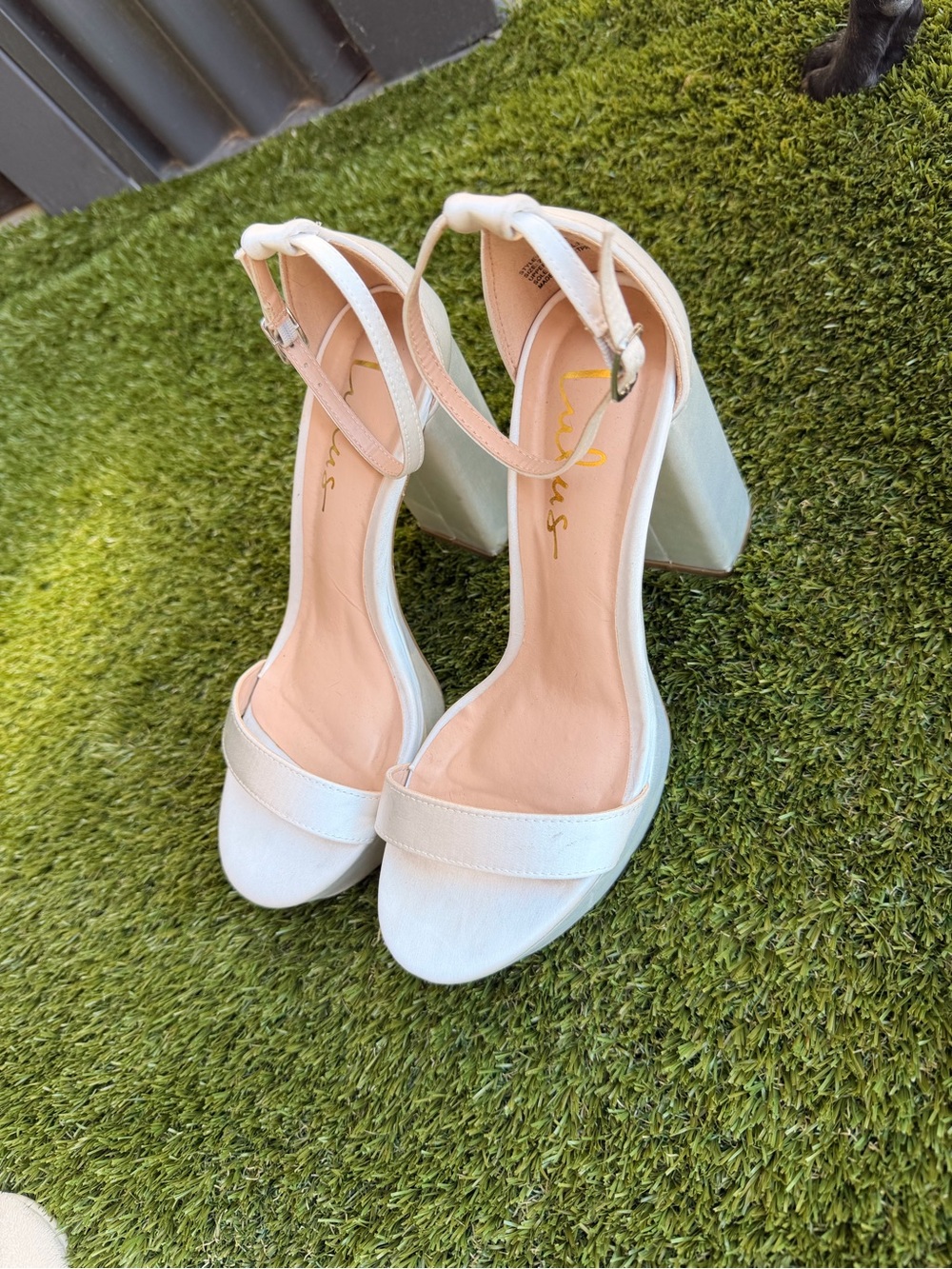 Lulu's White Block Heel Ankle-Strap Sandals